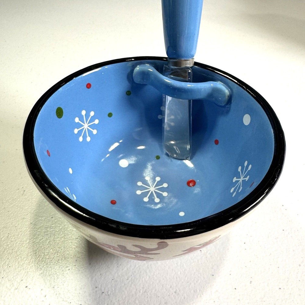 Temptations By Tara, Christmas Reindeer Appetizer Bowl with Knife Spreader Set - Picture 7 of 14